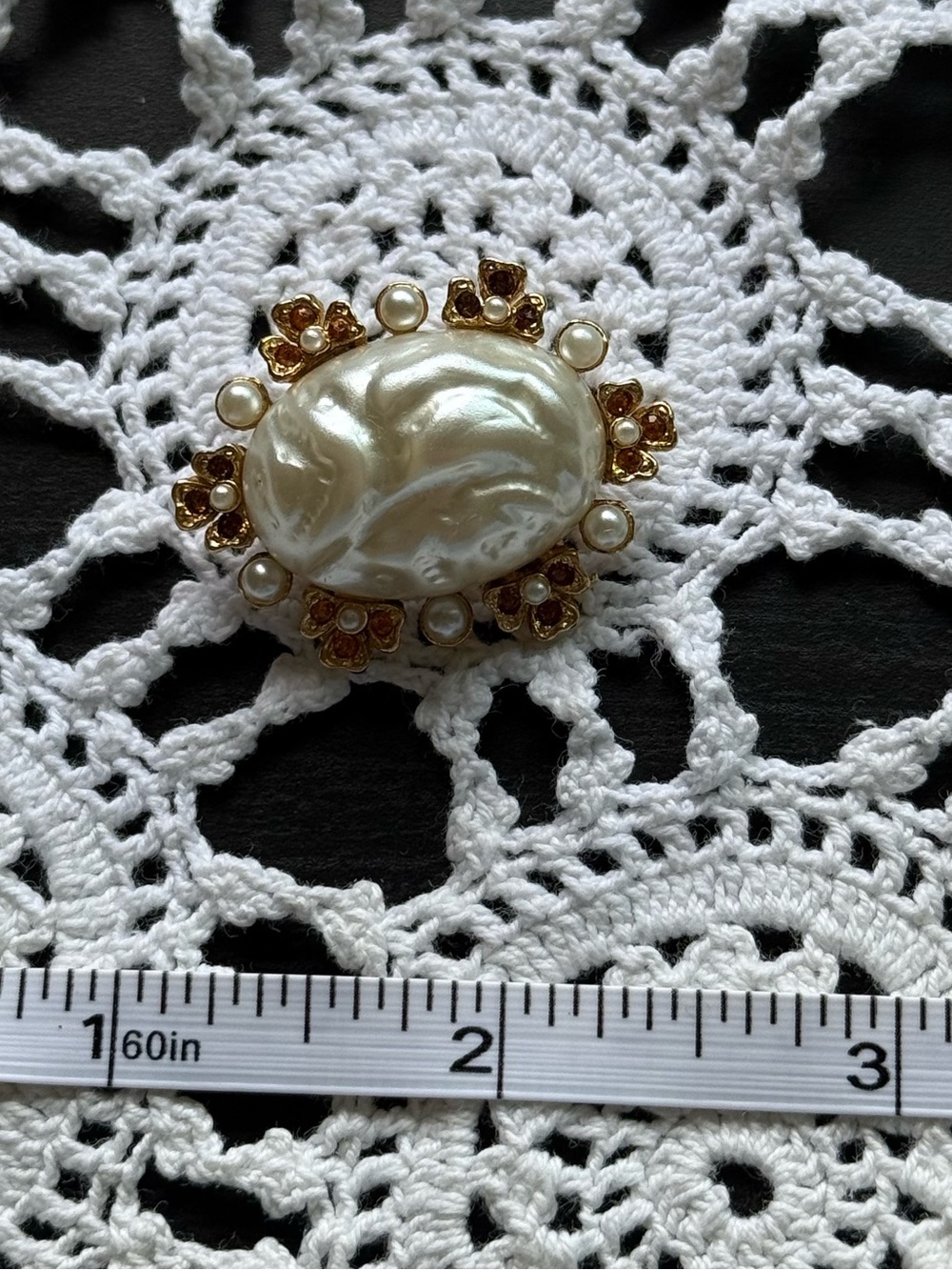 Gold-Tone Faux Pearl Floral Brooch - Elegant White Pearl Accent